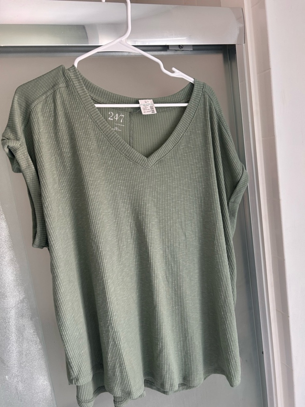 Maurices Ribbed V-Neck Short Sleeve Top in Sage